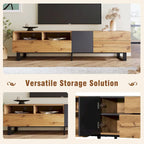 Meuble TV Wood+Grey 70 avec double rangement et porte abattante, pour TV jusqu'à 80 pouces