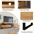 Meuble TV Wood+Grey 70 avec double rangement et porte abattante, pour TV jusqu'à 80 pouces
