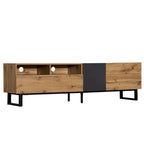 Meuble TV Wood+Grey 70 avec double rangement et porte abattante, pour TV jusqu'à 80 pouces