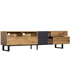 Meuble TV Wood+Grey 70 avec double rangement et porte abattante, pour TV jusqu'à 80 pouces