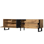 Meuble TV Wood+Grey 70 avec double rangement et porte abattante, pour TV jusqu'à 80 pouces