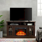 Meuble TV cheminée de 58 po avec rangements ouverts et fermés pour téléviseurs jusqu'à 65 po