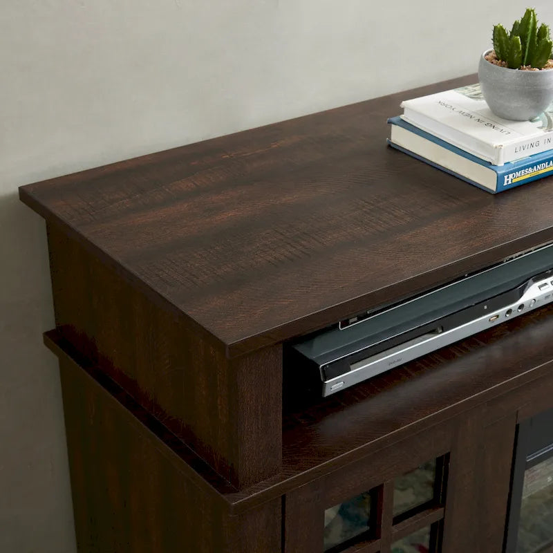 Meuble TV cheminée de 58 po avec rangements ouverts et fermés pour téléviseurs jusqu'à 65 po