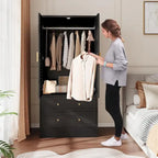 Armoire penderie avec 2 portes à persiennes, tringles à vêtements et 2 tiroirs