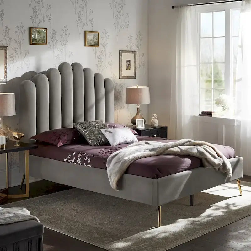 Eggleston Art Deco Velvet Upholstered Platform Bed by 