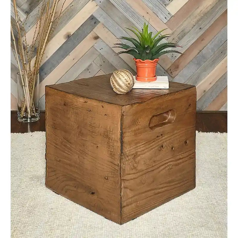 Table d'appoint caisse en bois carrée rustique