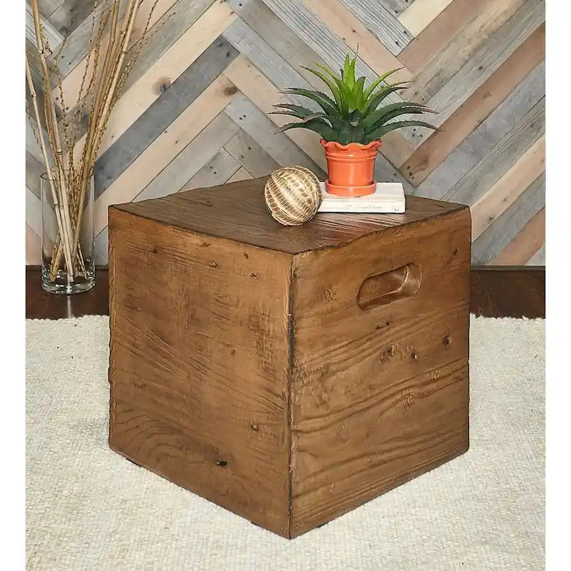 Table d'appoint caisse en bois carrée rustique