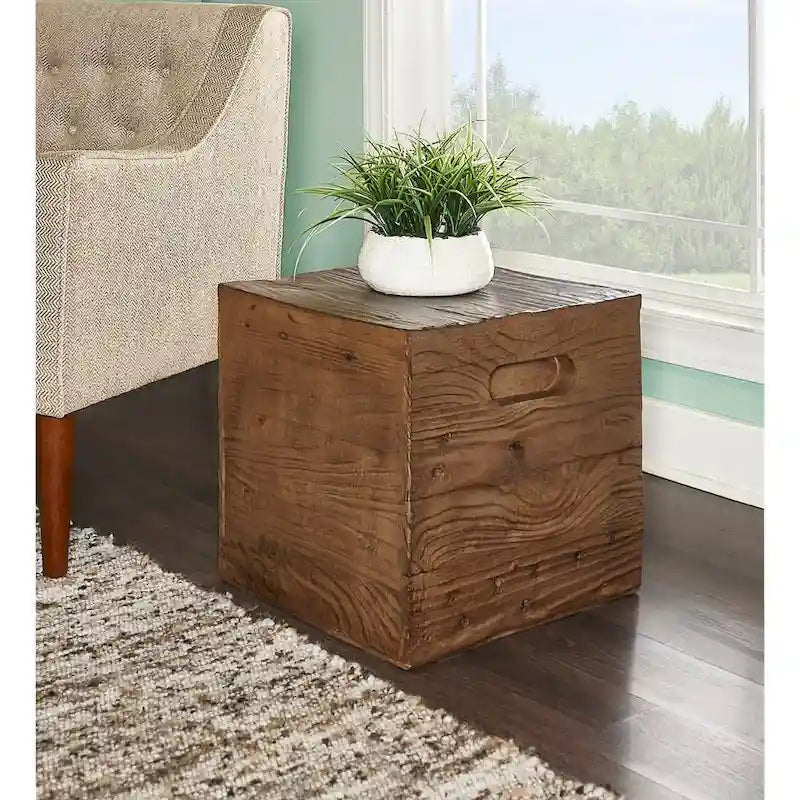 Table d'appoint caisse en bois carrée rustique