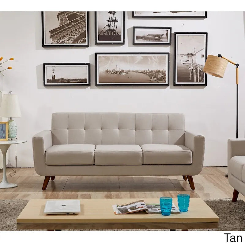 Canapé capitonné style Mid-Century en lin