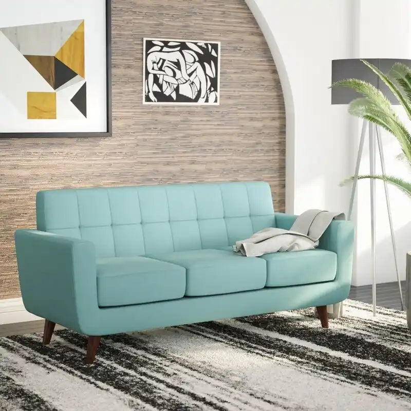 Canapé capitonné style Mid-Century en lin