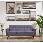 Canapé capitonné style Mid-Century en lin