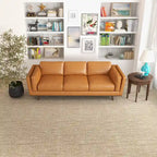 Canapé en cuir couleur sable pour salon, style Mid-century modern
