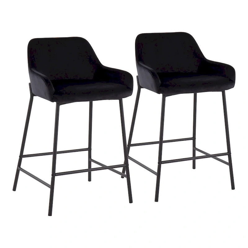 Tabouret de comptoir rembourré noir à hauteur fixe - Lot de 2
