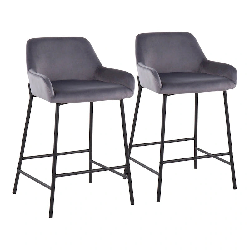 Tabouret de comptoir rembourré noir à hauteur fixe - Lot de 2