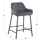 Tabouret de comptoir rembourré noir à hauteur fixe - Lot de 2