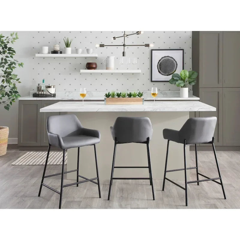 Tabouret de comptoir rembourré noir à hauteur fixe - Lot de 2