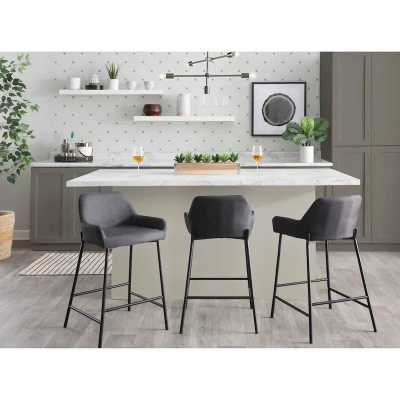 Tabouret de comptoir rembourré noir à hauteur fixe - Lot de 2