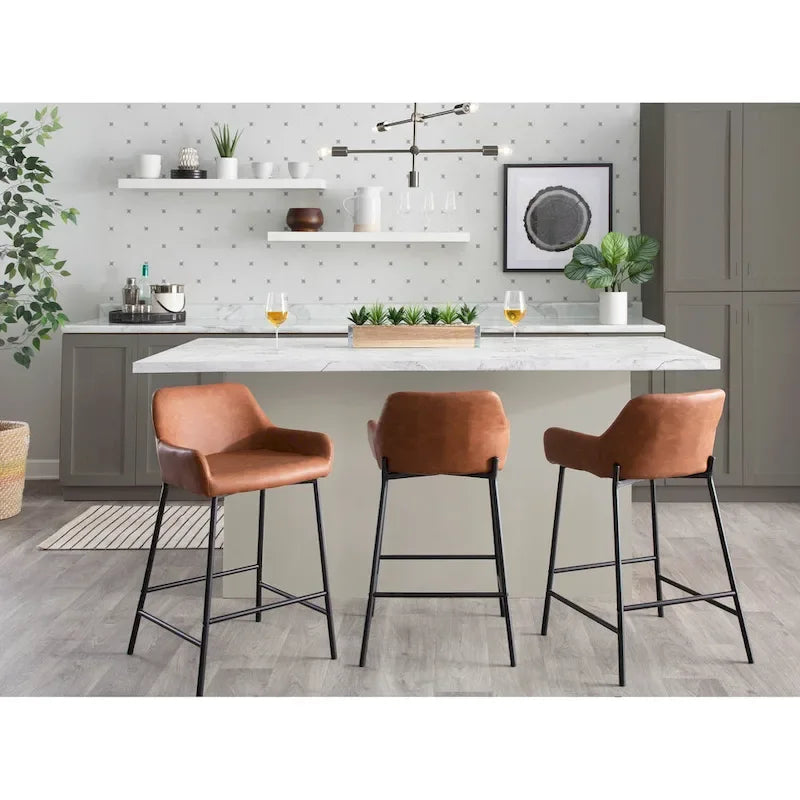 Tabouret de comptoir rembourré noir à hauteur fixe - Lot de 2