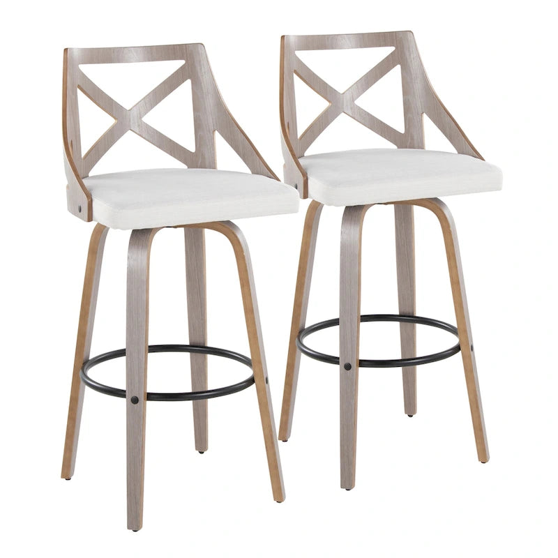Tabouret de bar à hauteur fixe avec pieds en bois courbé, lot de 2