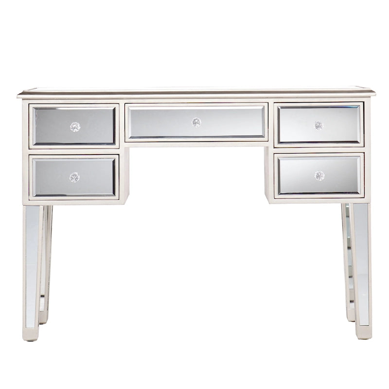 Console en verre effet miroir avec 5 tiroirs