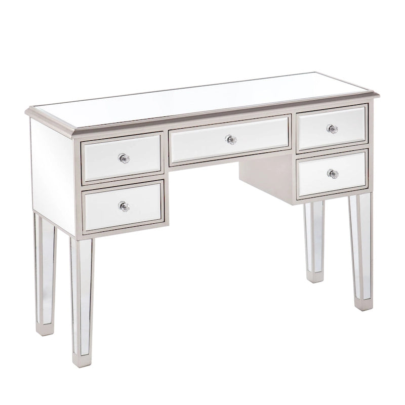 Console en verre effet miroir avec 5 tiroirs