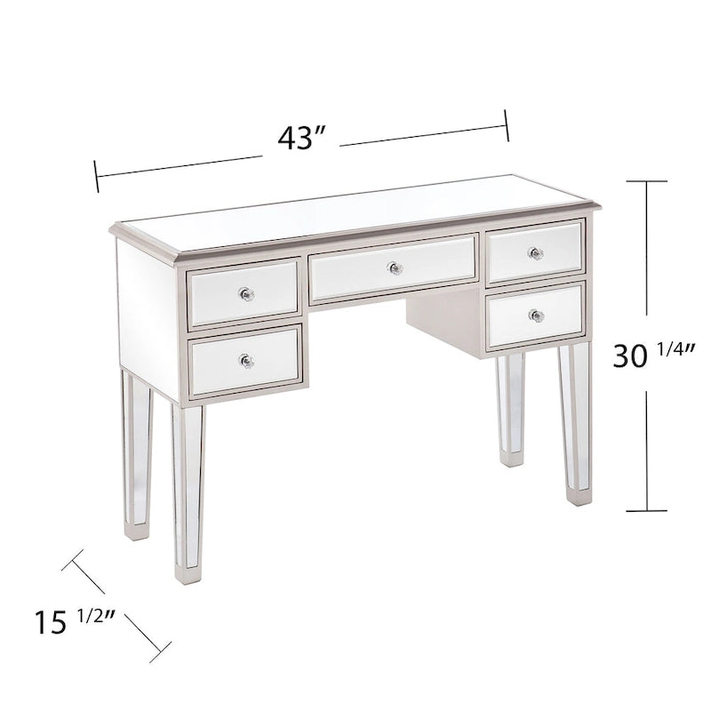Console en verre effet miroir avec 5 tiroirs