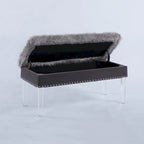 Banc de rangement touffeté en fausse fourrure avec pieds en acrylique
