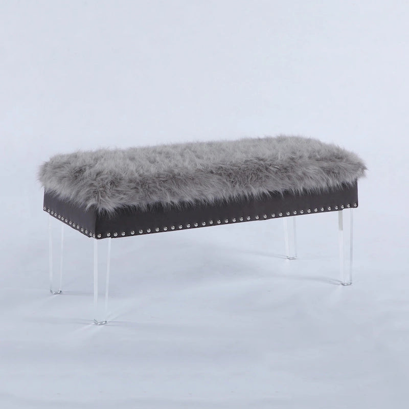 Banc de rangement touffeté en fausse fourrure avec pieds en acrylique