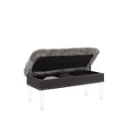 Banc de rangement touffeté en fausse fourrure avec pieds en acrylique