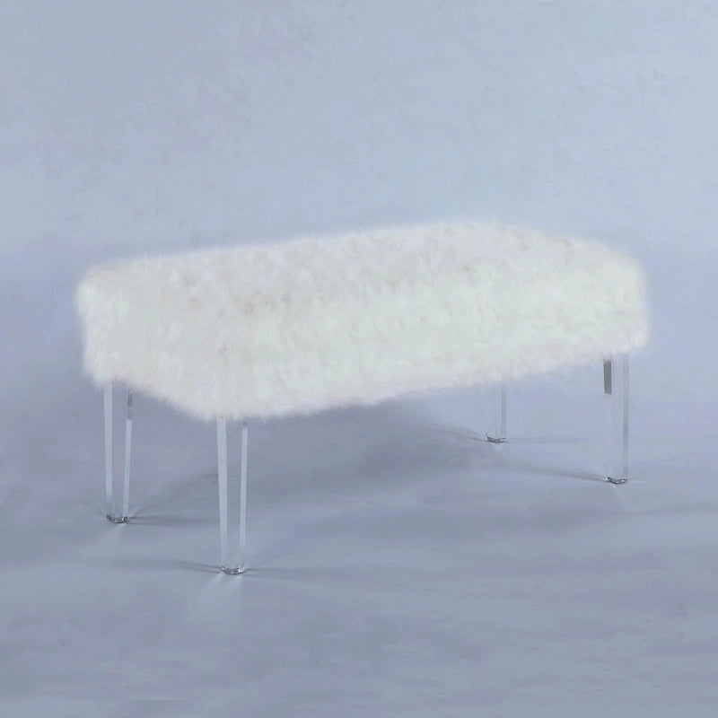 Banc de rangement touffeté en fausse fourrure avec pieds en acrylique