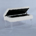 Banc de rangement touffeté en fausse fourrure avec pieds en acrylique