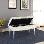 Banc de rangement touffeté en fausse fourrure avec pieds en acrylique