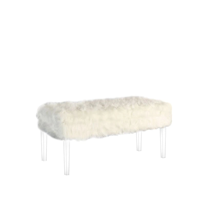 Banc de rangement touffeté en fausse fourrure avec pieds en acrylique