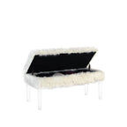 Banc de rangement touffeté en fausse fourrure avec pieds en acrylique