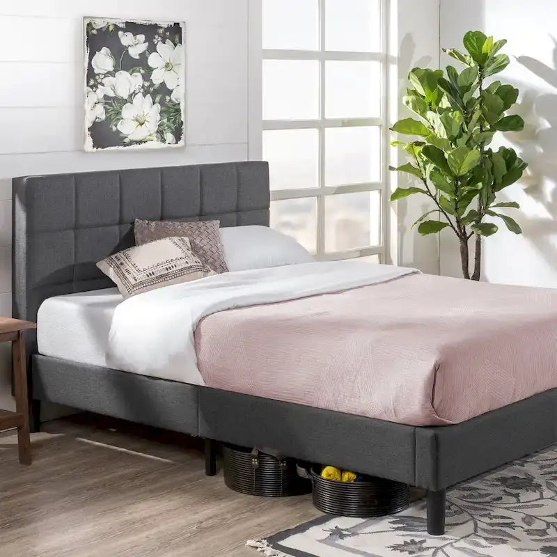 Priage by Grey Square Stitched King Platform Bed Frame
