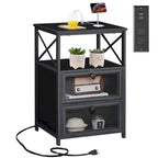 Table de chevet avec station de charge, 2 tiroirs basculants, 2 ports USB et 2 prises CA