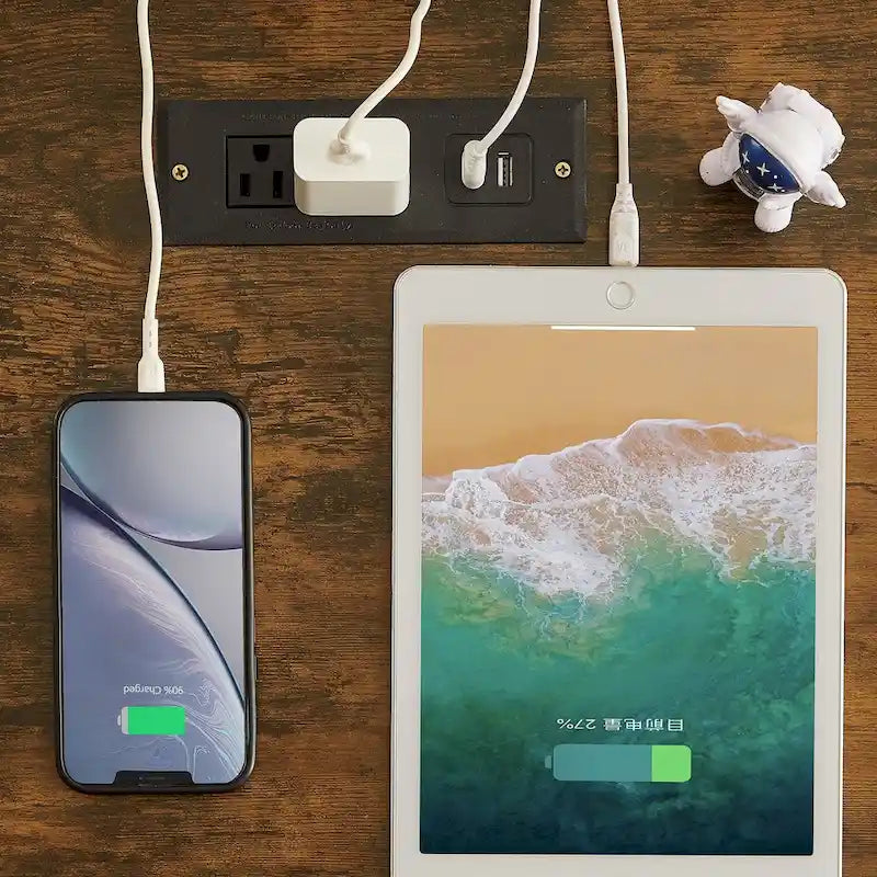 Table de chevet avec station de charge, 2 tiroirs basculants, 2 ports USB et 2 prises CA