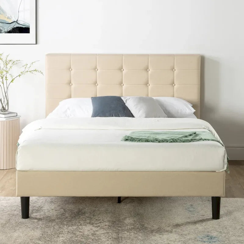 Priage by Beige Upholstered Button Tufted Platform Bed - King