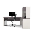 Bureau en L avec huche et caisson de rangement