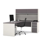 Bureau en L avec huche et caisson de rangement