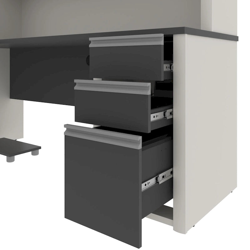 Bureau en L avec huche et caisson de rangement