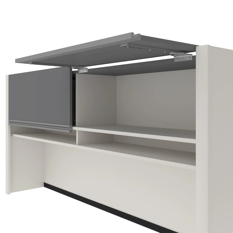 Bureau en L avec huche et caisson de rangement