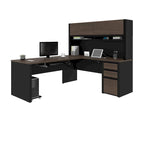 Bureau en L avec huche et caisson de rangement
