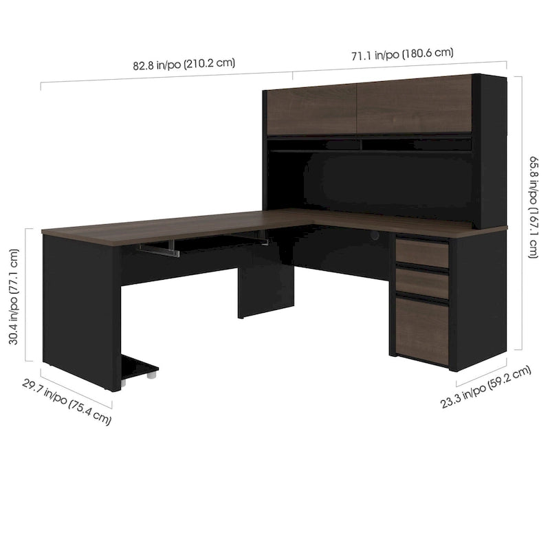 Bureau en L avec huche et caisson de rangement