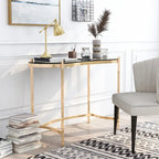 Bureau en verre de 112 cm avec cadre en acier doré