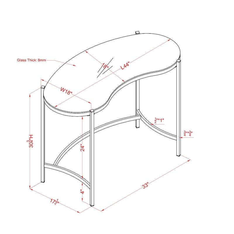 Bureau en verre de 112 cm avec cadre en acier doré