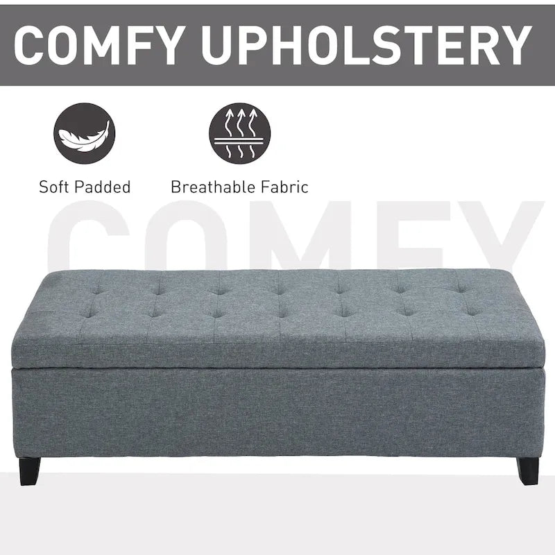 Banc Ottoman de Rangement Capitonnée en Tissu de 51 Pouces