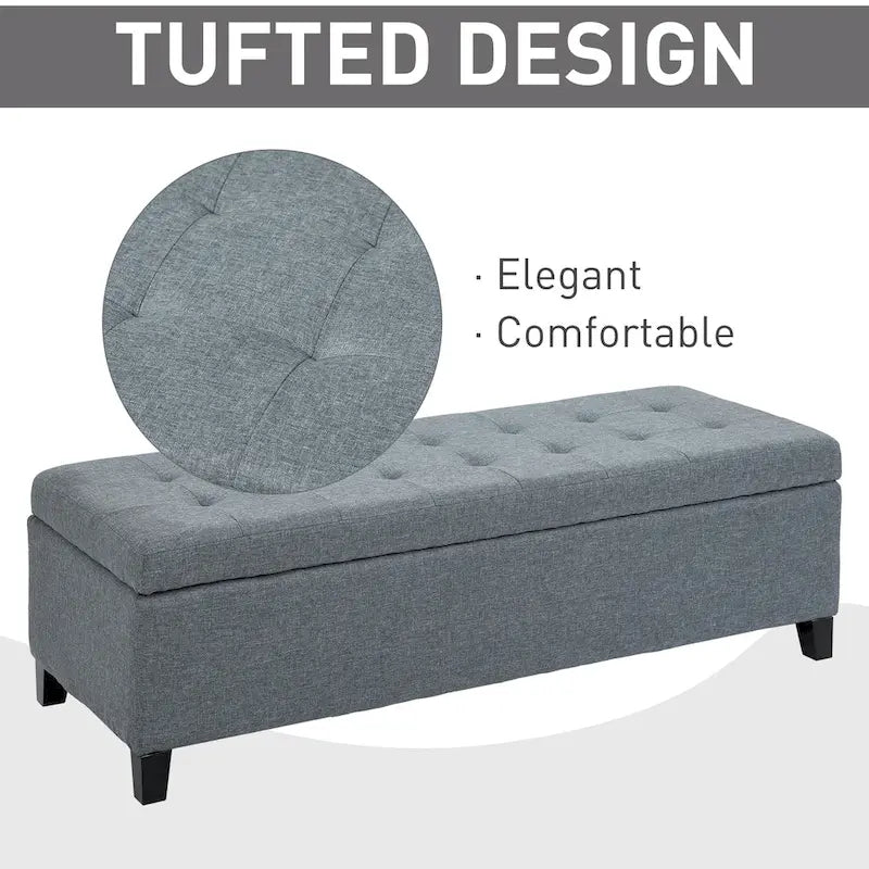 Banc Ottoman de Rangement Capitonnée en Tissu de 51 Pouces