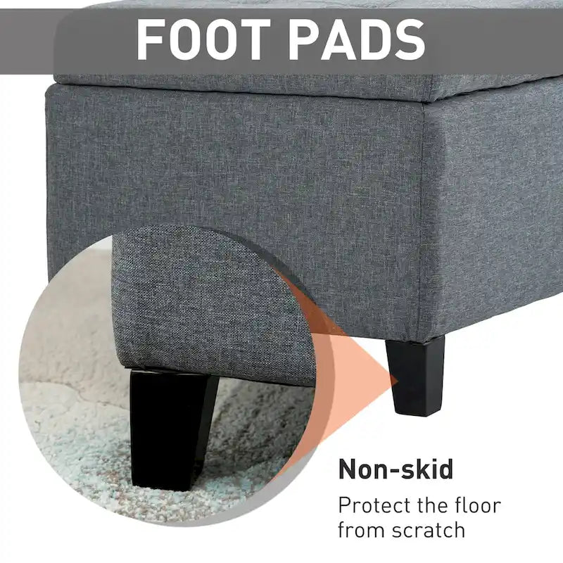 Banc Ottoman de Rangement Capitonnée en Tissu de 51 Pouces