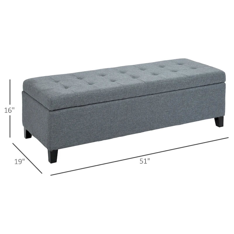 Banc Ottoman de Rangement Capitonnée en Tissu de 51 Pouces